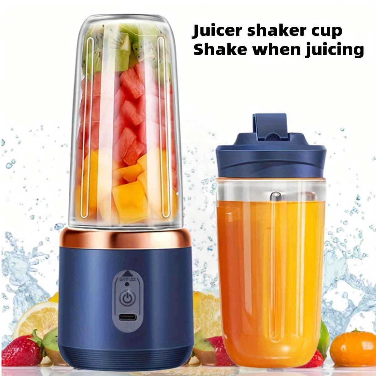 1 400Ml Wireless Portable Electric Juicer, Juicing Cup, Vibrating Screen, TYPE-C Charging Mini Juicer, 6 Blades, Single/Double Cup