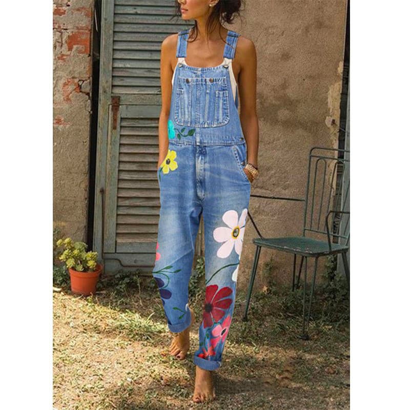 Overalls Summer Women'S Trousers Fashion Denim Straight Pants Advanced Classic Versatile Loose Printing Process