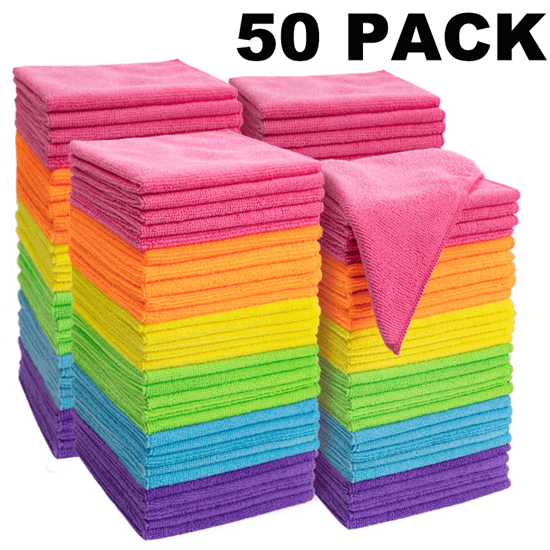 50 Packs, Colorful Multi-Purpose Microfiber Cleaning Towels, Reusable Cleaning Cloths - Absorbent, Durable, And Quick-Drying, Suitable for
