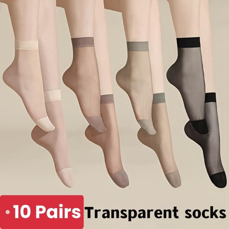 10 Pairs of Women's Transparent Thin Breathable Sweat Absorbing Socks Available in Various Colors (beige, Gray, Black, Coffee) Elegant and Casual Suitable for Daily Wear