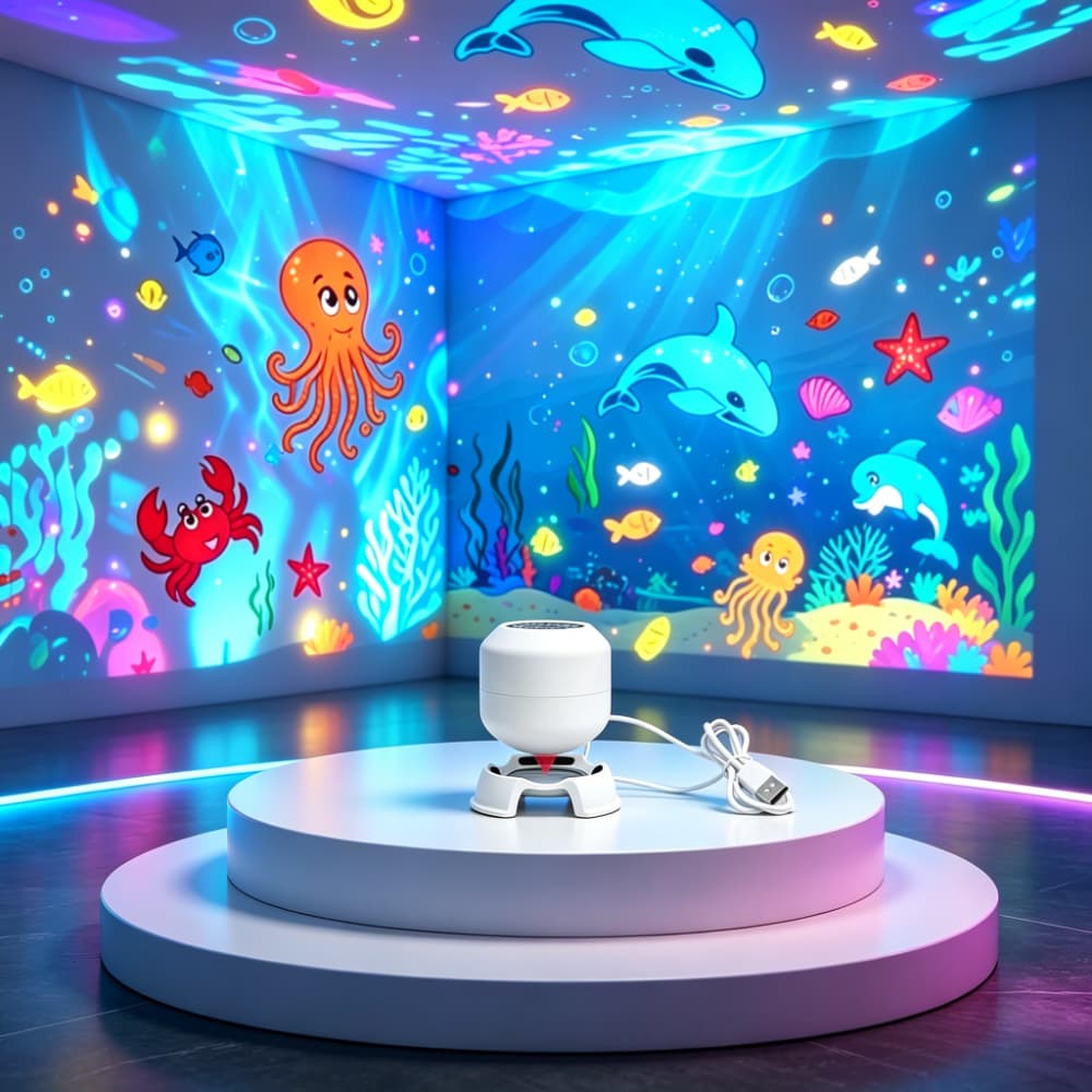 LED Starry Ocean Projection Lamp & Dynamic Projection Night Light, 360-Degree Rotatable, USB-Powered Ambient Light, Suitable for Bedroom