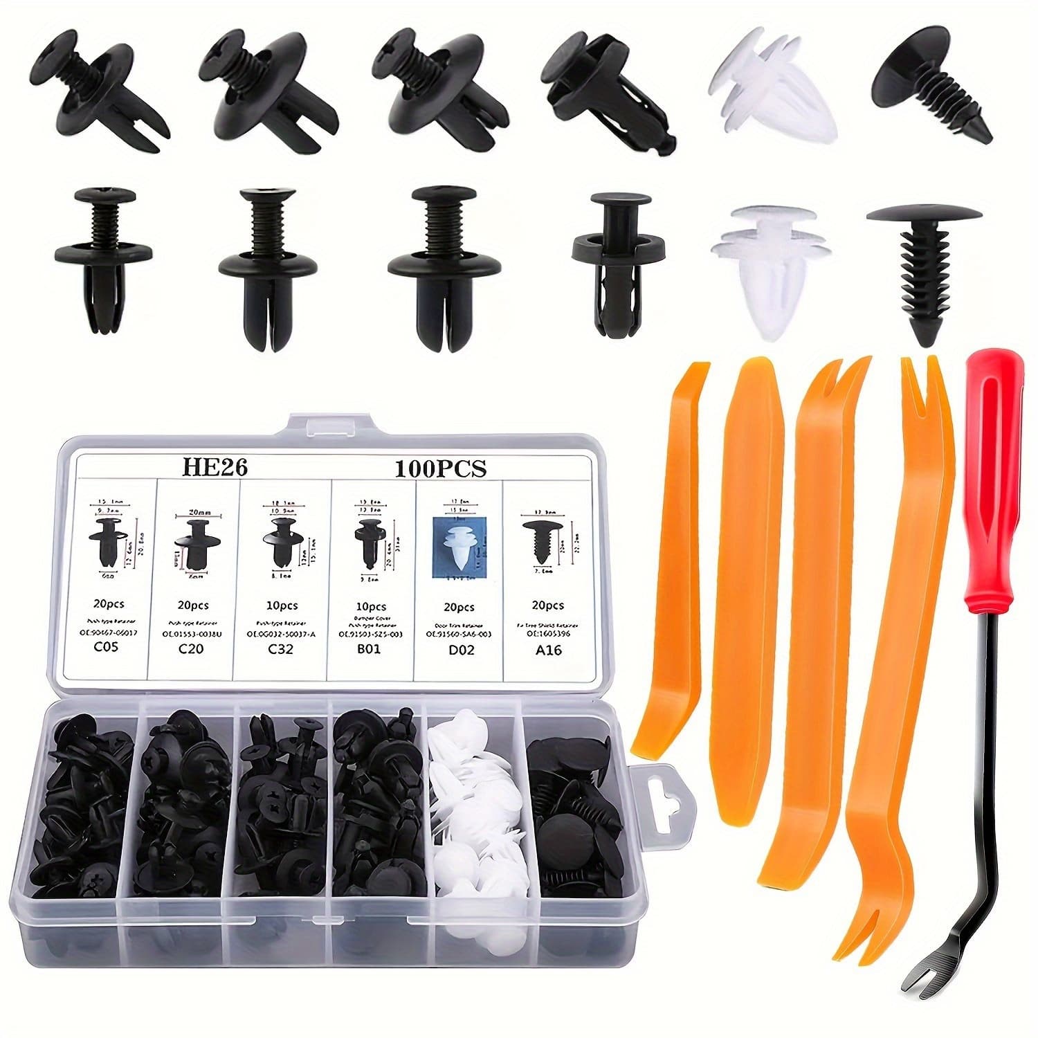 Set of 105 Auto Fasteners Including Removal Tools, Featuring Universal Nylon Plastic Rivets And Clips for Door Panels And Vehicle Trim Repairs