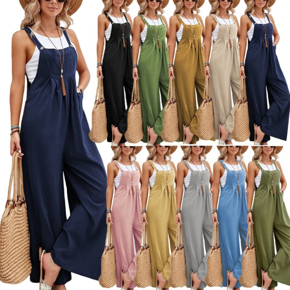 Retro Style Women'S Jumpsuit with Wide Legs, Mid-Rise Solid Color Overalls for Casual Daily Wear, Effortless Boho Chic One-Piece Pants