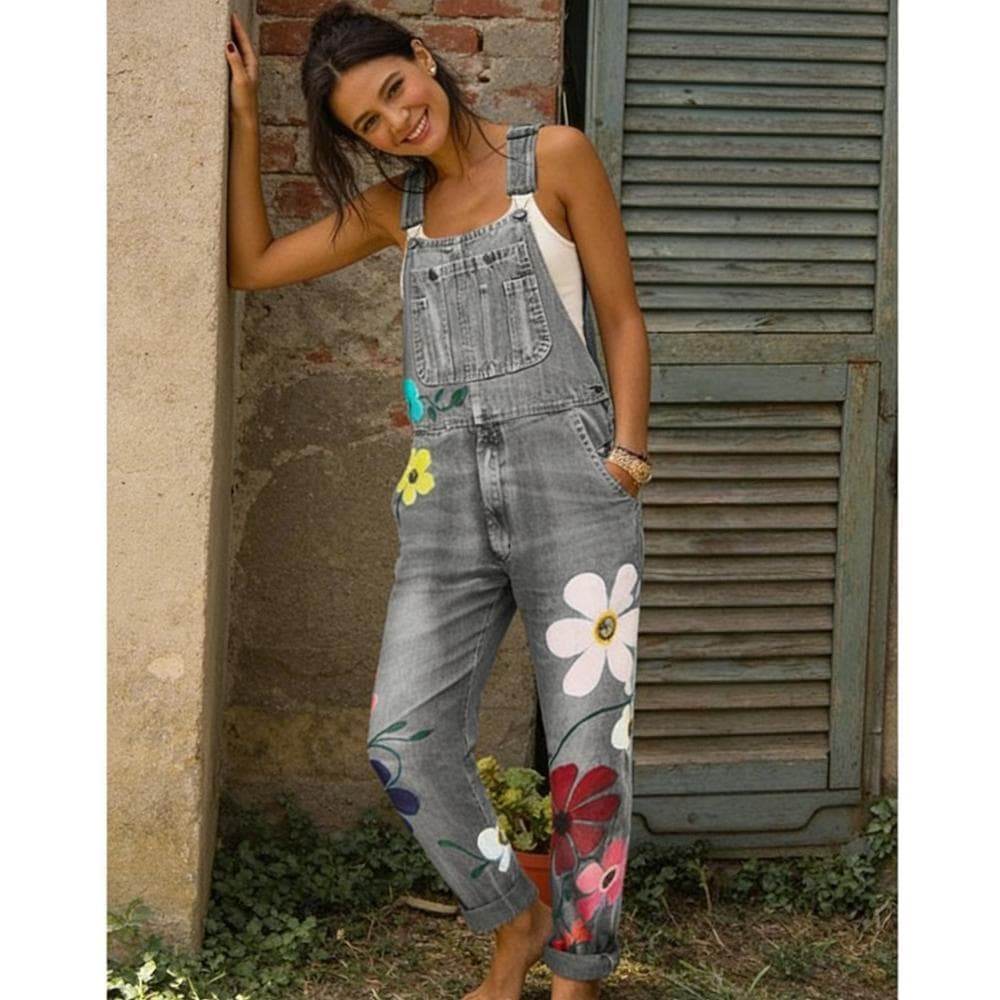 Overalls Summer Women'S Trousers Fashion Denim Straight Pants Advanced Classic Versatile Loose Printing Process