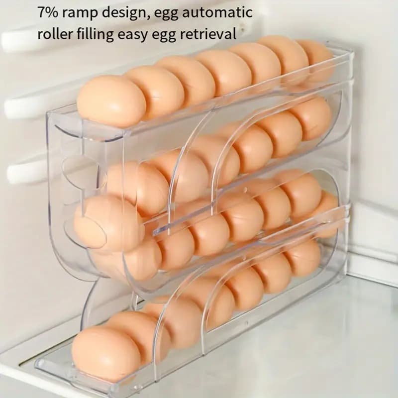3-Tier Automatic Rolling Sliding Refrigerator Organizer - Heavy-Duty Transparent Plastic Space-Saving Dividers, Non-Slip Design, Manual
