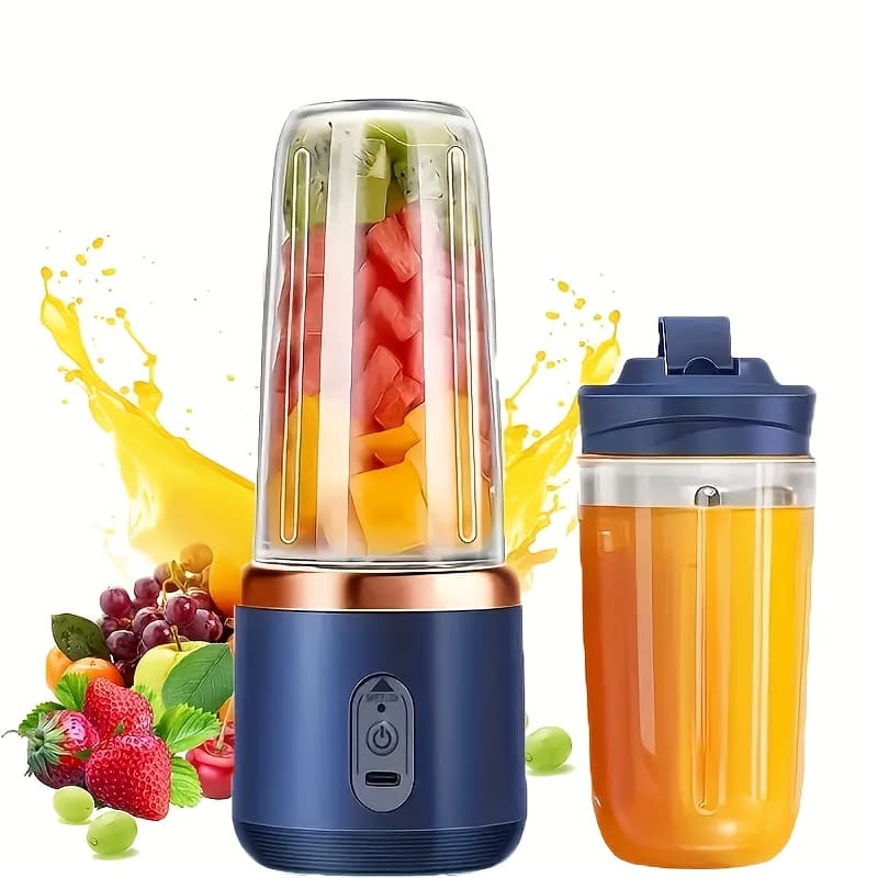 Upgraded 6-Blade 2-In-1 Portable Electric Juicer And Blender, USB Rechargeable Juicer with 2pcs Cups, Sports Lid Shaker Juice Cup, Wireless