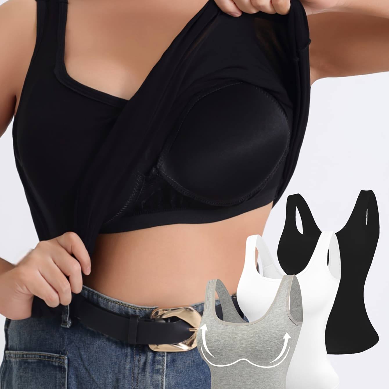 3pcs Set Women'S Casual Solid Color Fashion Easy Wide Strap Camisole, Fixed All-In-One Cup Chest Pad No Bra Required, Daily Easy Commuter Style