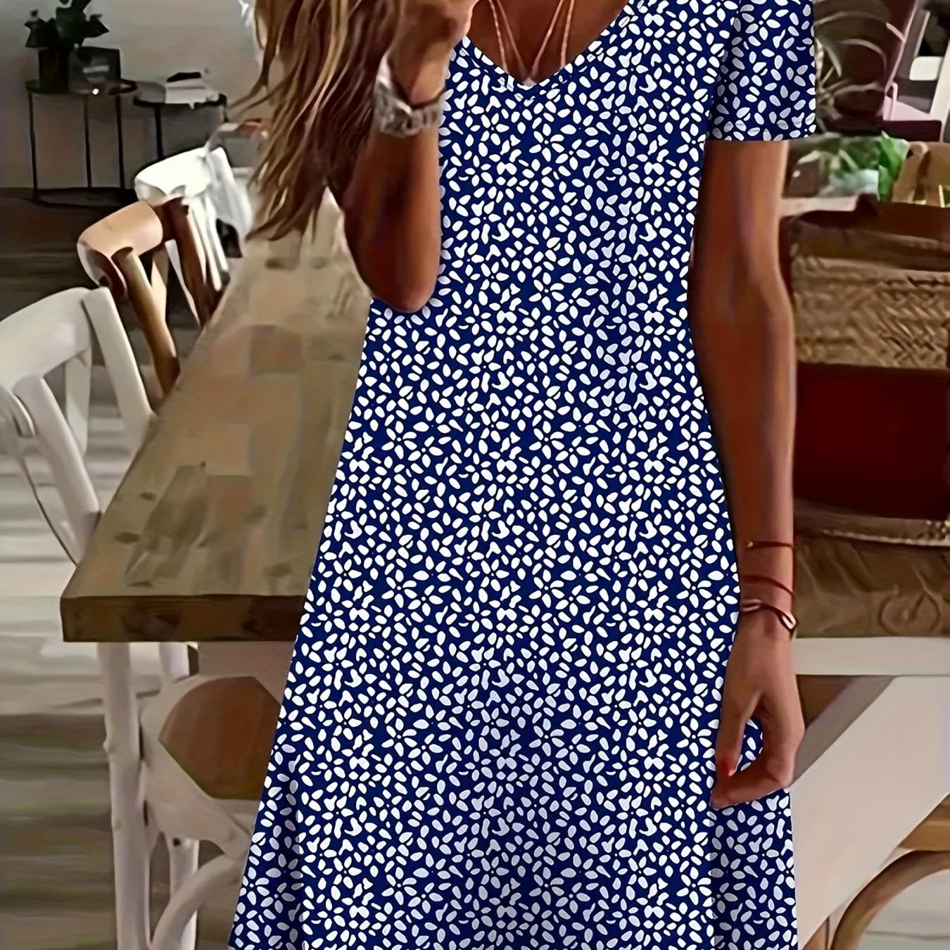 Women'S Dress, Fashionable And Elegant Casual Short Sleeve V-Neck Dress for Women, Fresh Contrast Small Floral Full-Print Design, Suitable for Vacation, Dating, Commuting, Casual Moments, And Daily Wear, Women'S Dresses for Spring Summer And Autumn