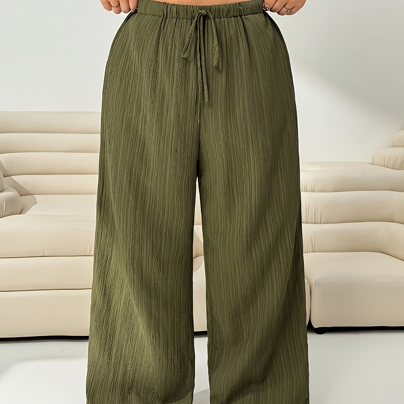 Plus Size - Plus Size - Plus Size Women'S Solid Color Casual Wide-Leg Pants FS1001