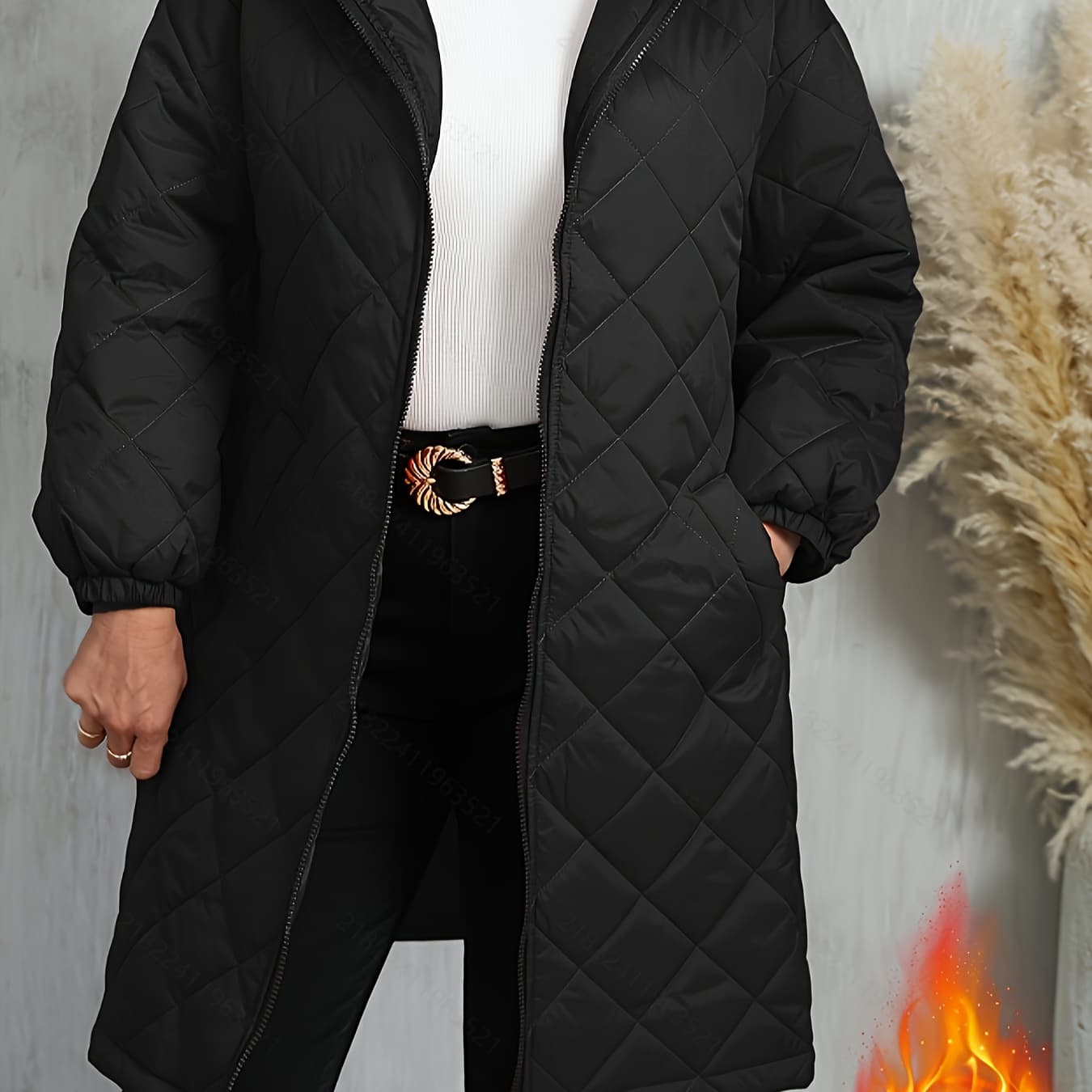 Plus Size - Plus Size - Elegant Hooded Zip-Up Quilted Jacket
