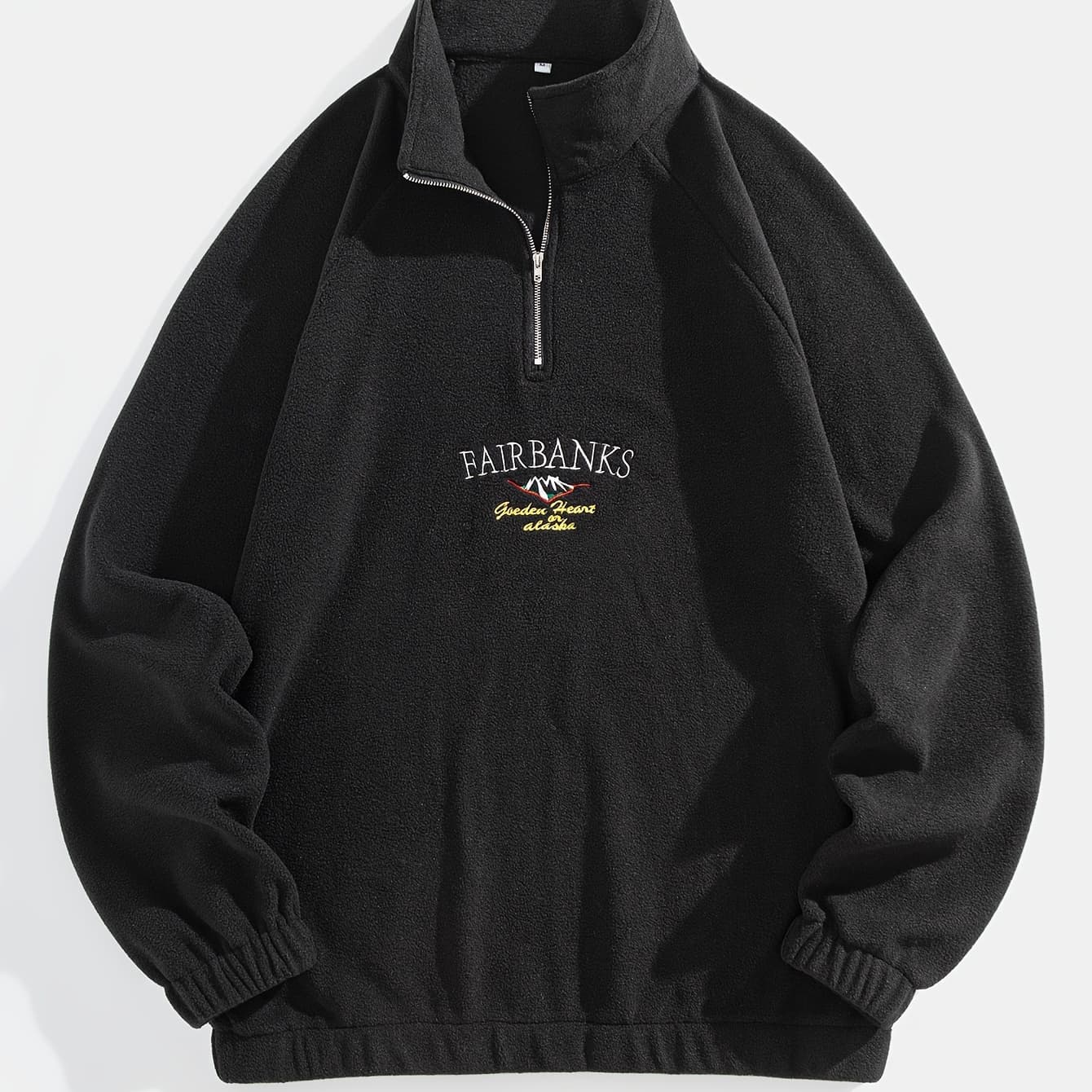 Fleece Embroidery Mock Neck Zipper Pullover Warm Sweatshirt