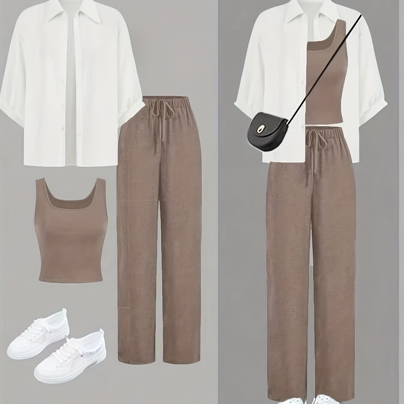 3pcs Women's Casual Button-up Top, Vest Crop Top, and Wide-leg Pants Set, Suitable for Autumn Women's Autumn Clothing, Women's Workwear, Women's Summer Clothing, Women's Teacher Tops, Women's Airport Outfits, Women's Summer Clothing, Women's Business