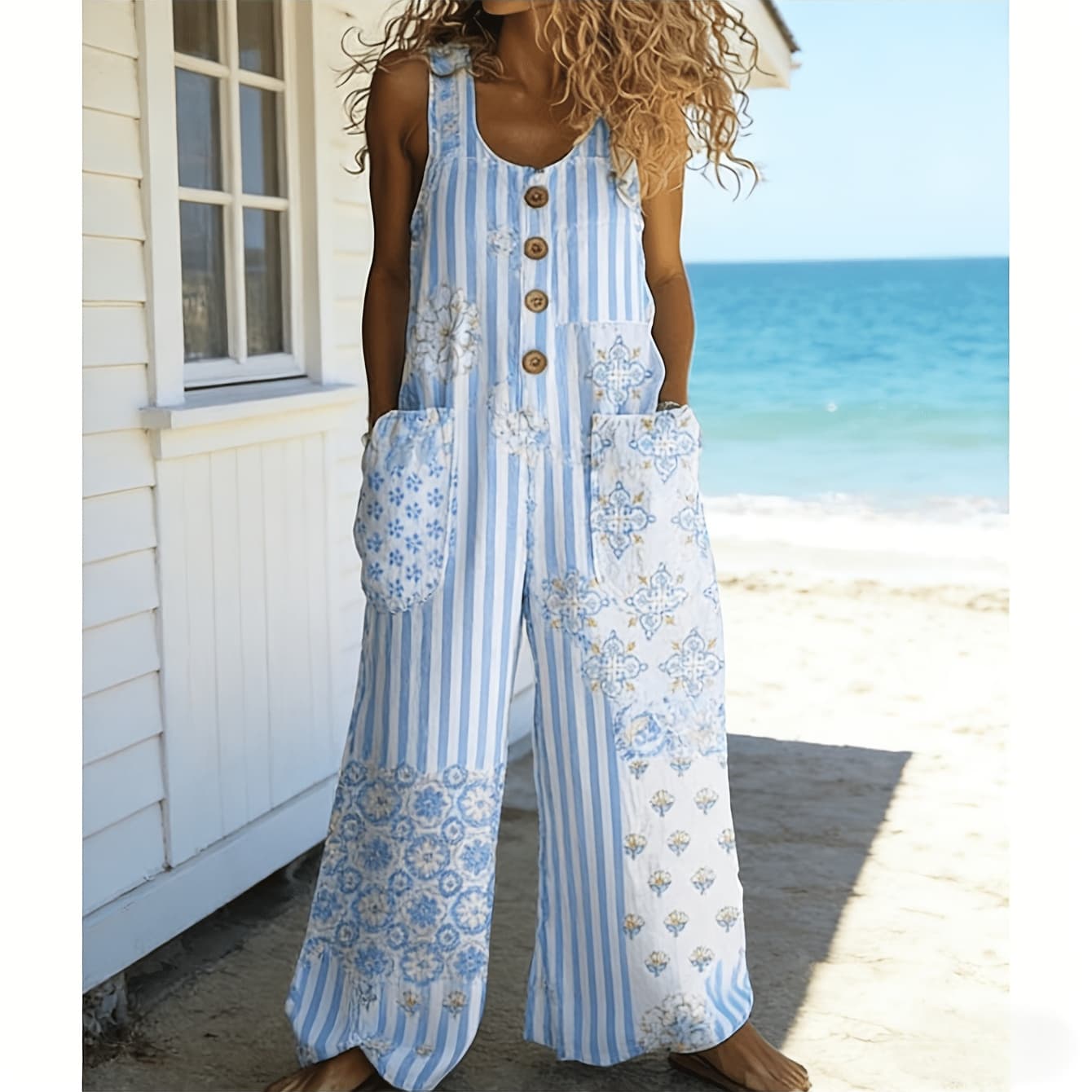 Women's Bohemian 3D Printed Overalls Jumpsuit with Farm Animal & Plant Patterns - Machine Washable Strap Pants, - Commuting & Vacation Outfits, Suitable for Commute, Travel,, Casual Wear