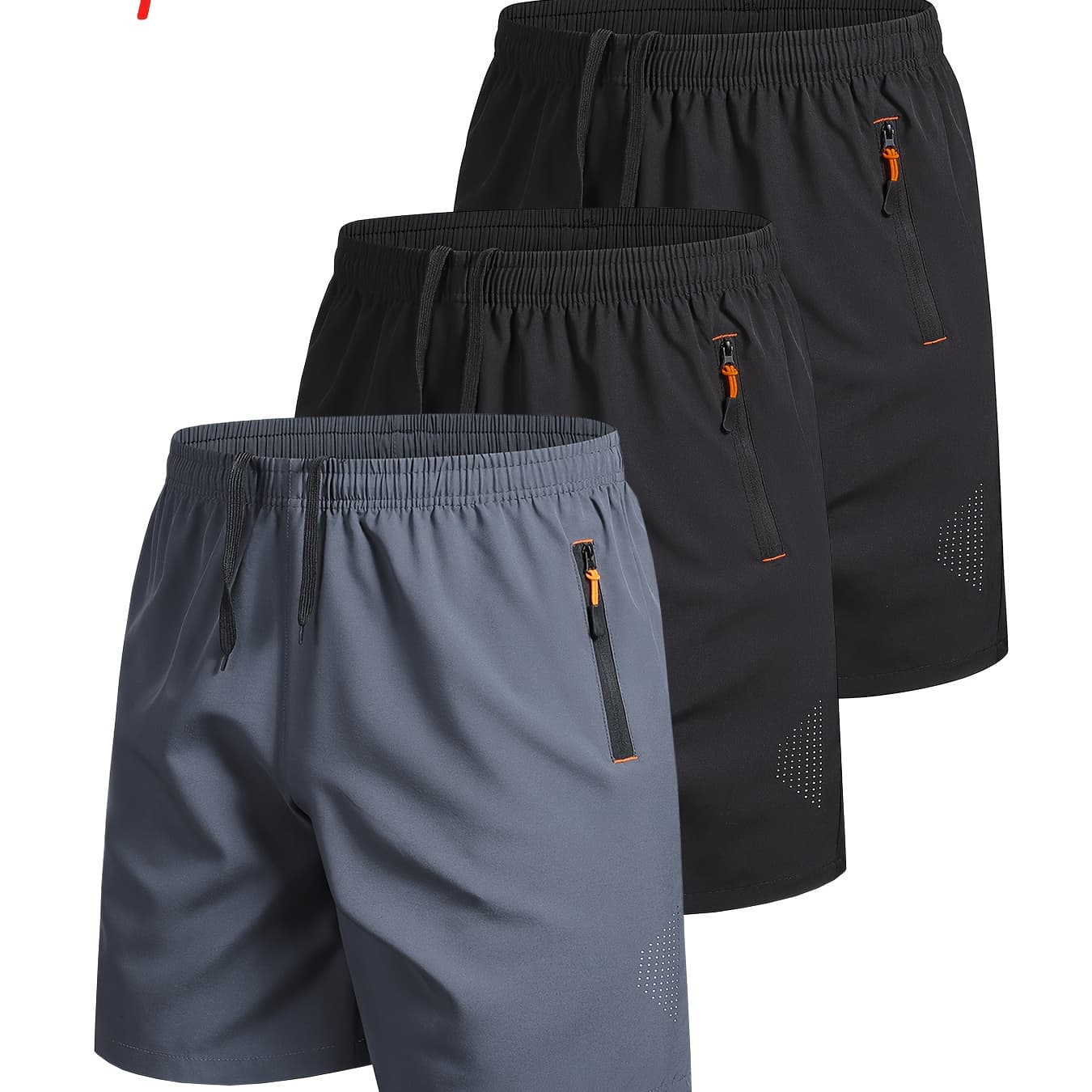 3pcs Men's Outdoor Sports Casual Shorts, Solid Color Zipper Pocket Running Fitness Quick-Dry Breathable Athletic Shorts