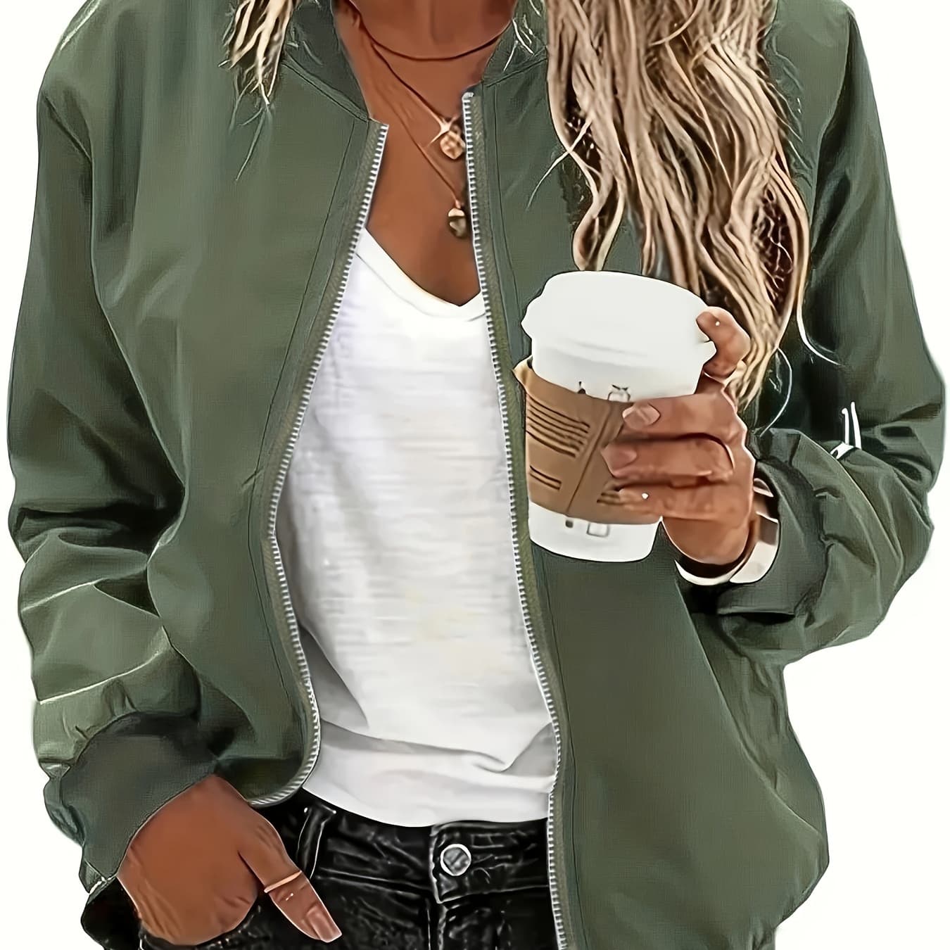 Plus Size, Plus Size Women's Zip-Up Jacket - Soft Comfortable Fabric, Machine Washable, All-Season Casual Jacket, Feminine Design, Durable Construction, Everyday Style. Flight Jacket