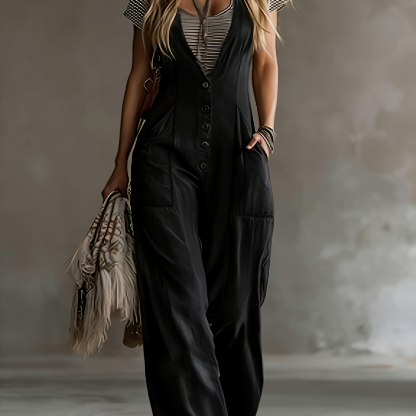 A Vintage-Inspired Jumpsuit for Women Featuring a Stand Collar, Tailored Waist, Wide Legs, And a High Neck, Perfect for Parties Or Date Nights