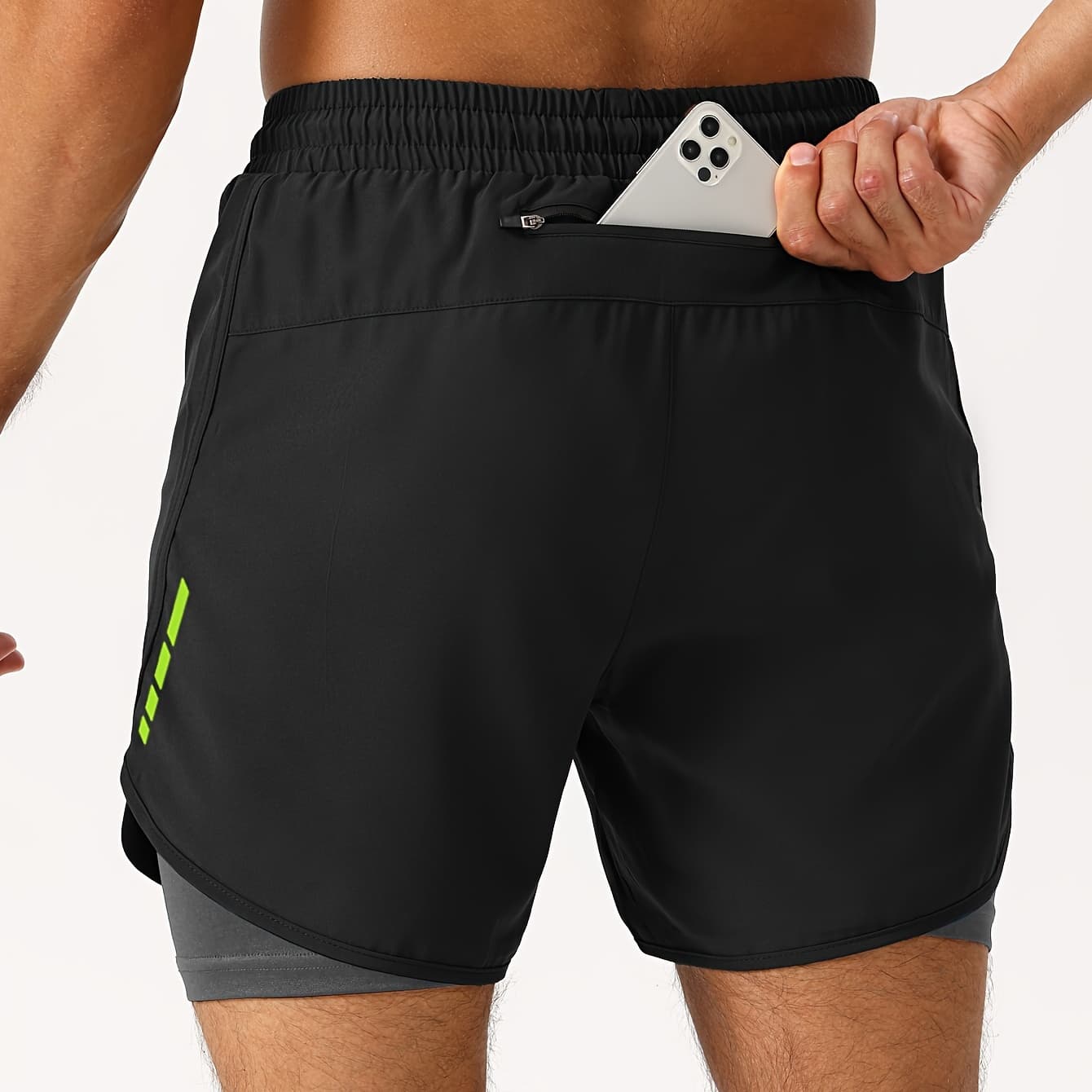 Men'S 2-In-1 Running And Fitness Shorts with a Zippered Back Pocket