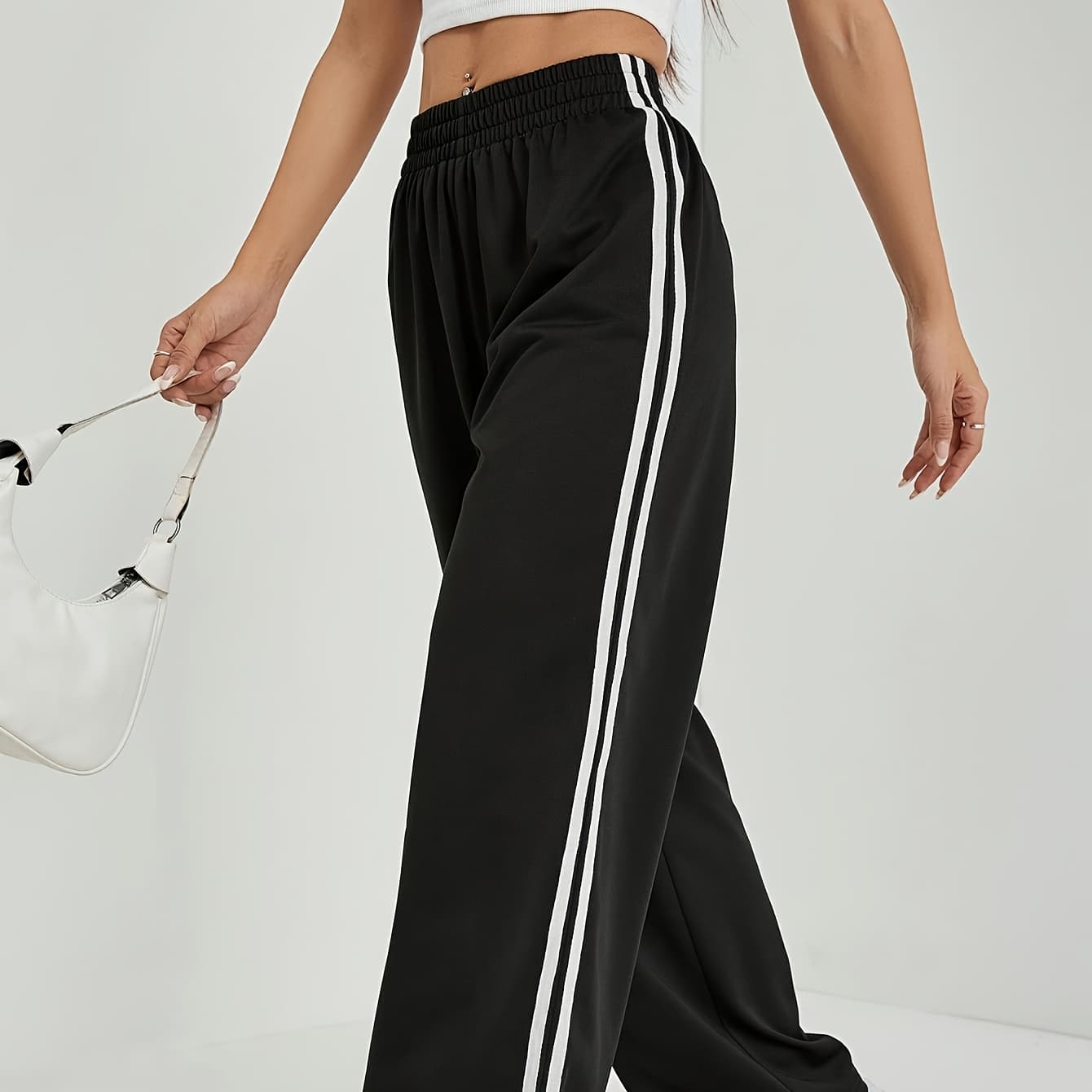 Side-stripe Casual Fashion Sports Pants, Outdoor Drawstring-free Straight-leg Sweatpants