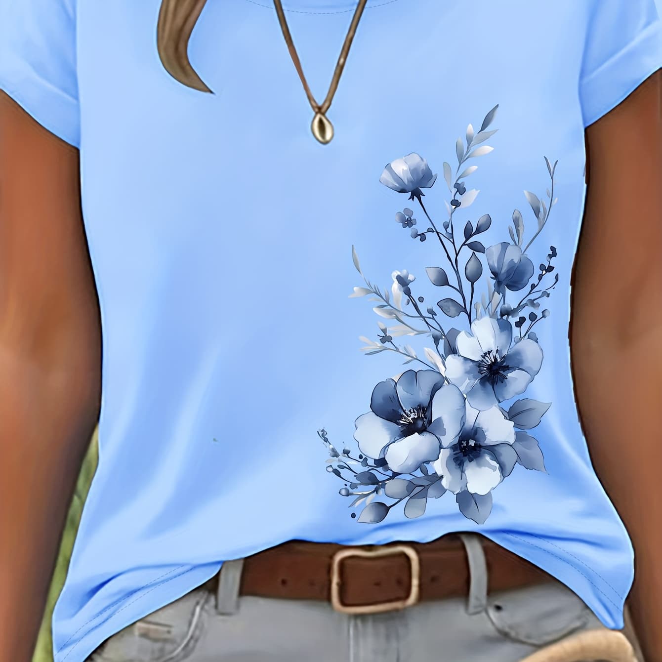 Floral Watercolor Printed Short Sleeve T-Shirt | Casual Crew Neck, Lightweight Breathable Fabric, Ideal for Spring/Summer, Perfect Gift for Daughter, Sister, Birthday, Best Friend, Mom, Family