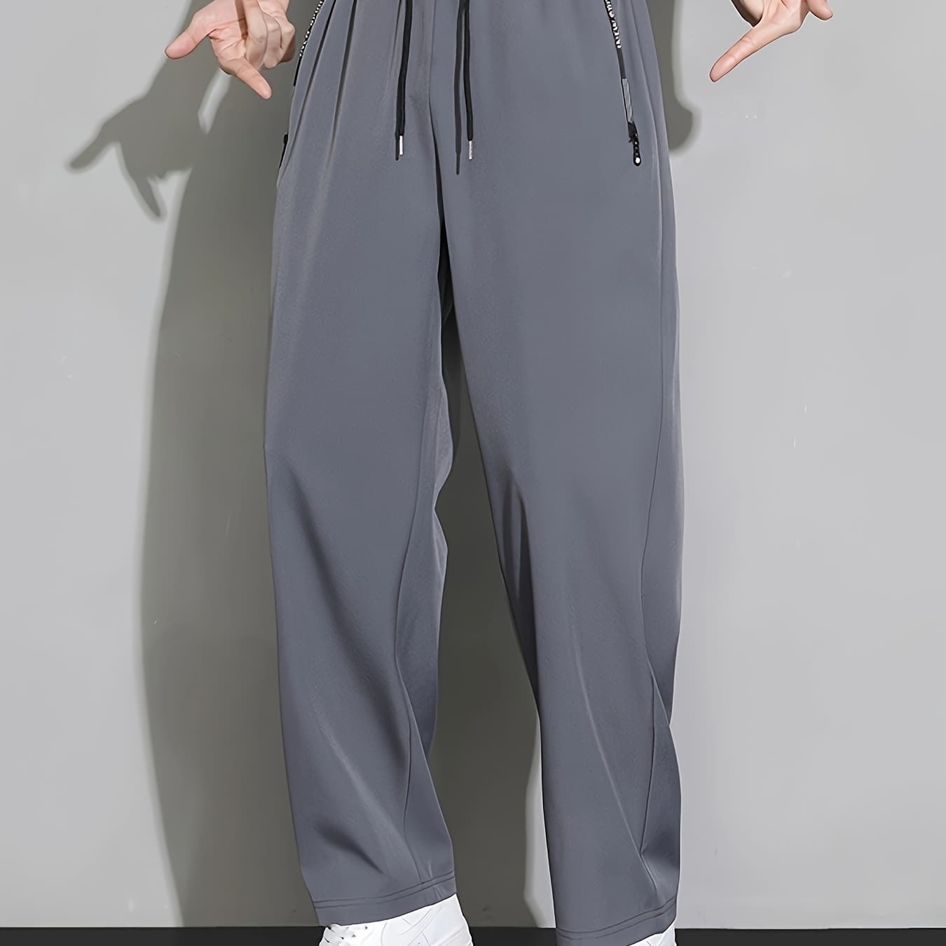 Men's Summer Sweat-Absorbent Loose Fit Breathable Sports Solid Color Quick-Dry Thin Trendy Trousers