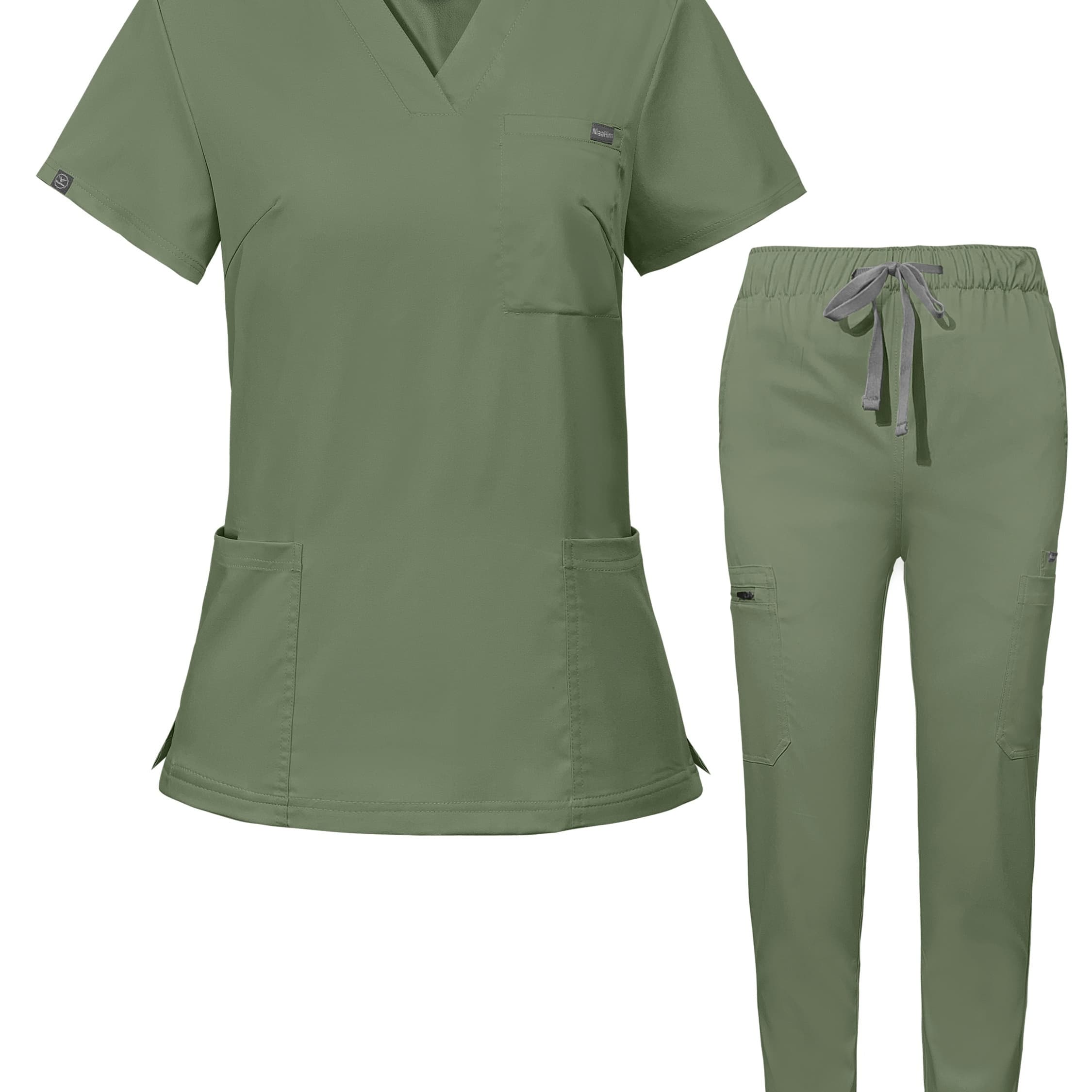 Multicolor Scrubs Uniform | Short Sleeve Tops + Pants, V-neck, Casual Style, Solid Color, Pocket Details, No, Loose Fit, Suitable for Spring/Summer - Women'S Pet Shop Doctor Surgery Workwear Scrub Set by NiaaHinn