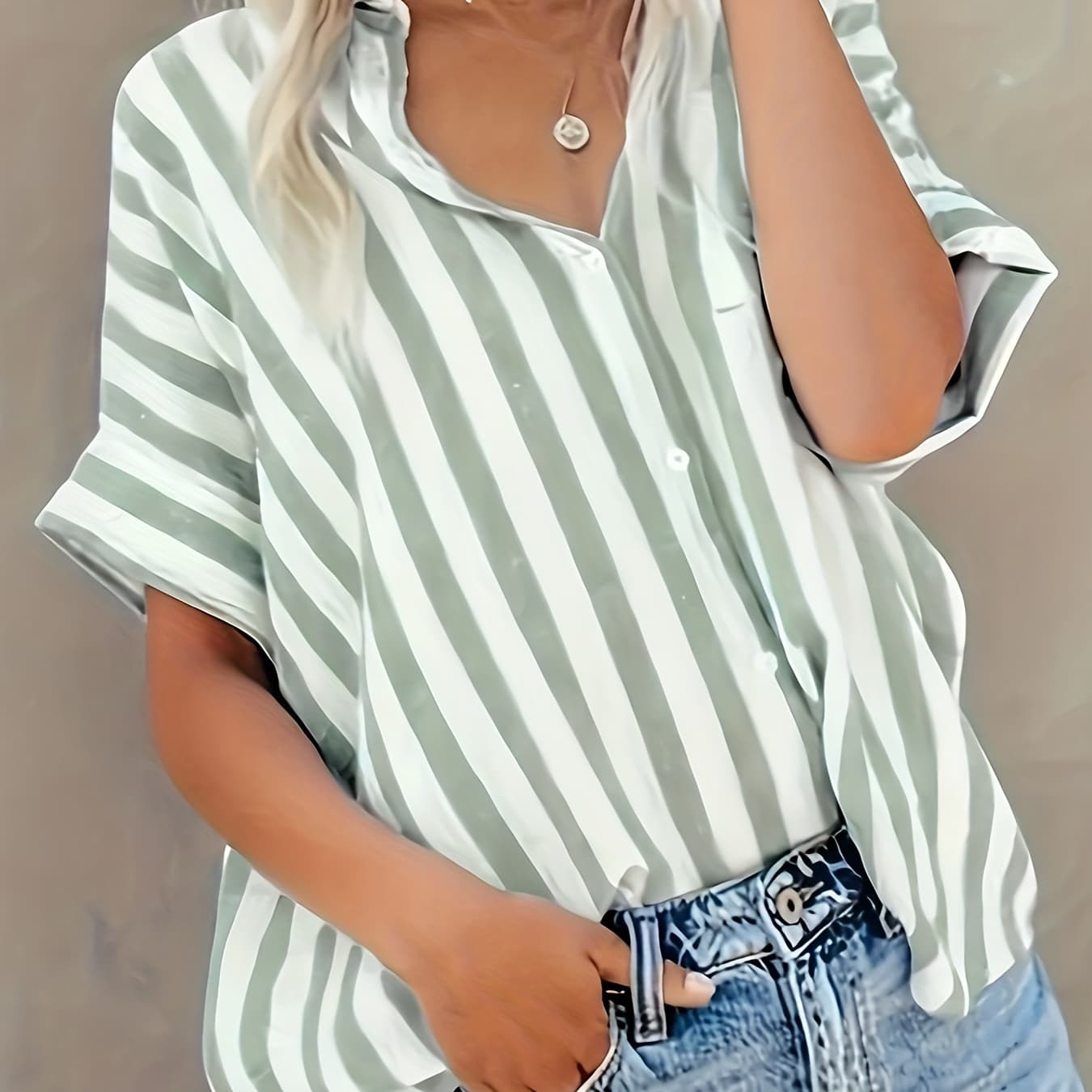 Spring/Summer New Striped Cardigan Button-Up Top Design Women's Elegant Shirt