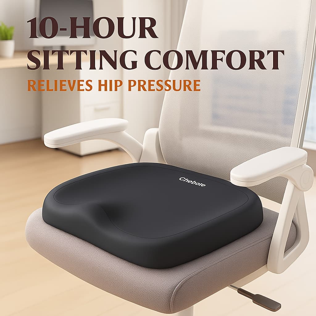 Ergonomic Memory Foam Seat Cushion for Prolonged Sitting - Adjustable Hip and Lumbar Support Pad - Portable Chair Cushion for Office, Car, and Home Use - Padded Desk Chair Cushion, Available in 8 Colors