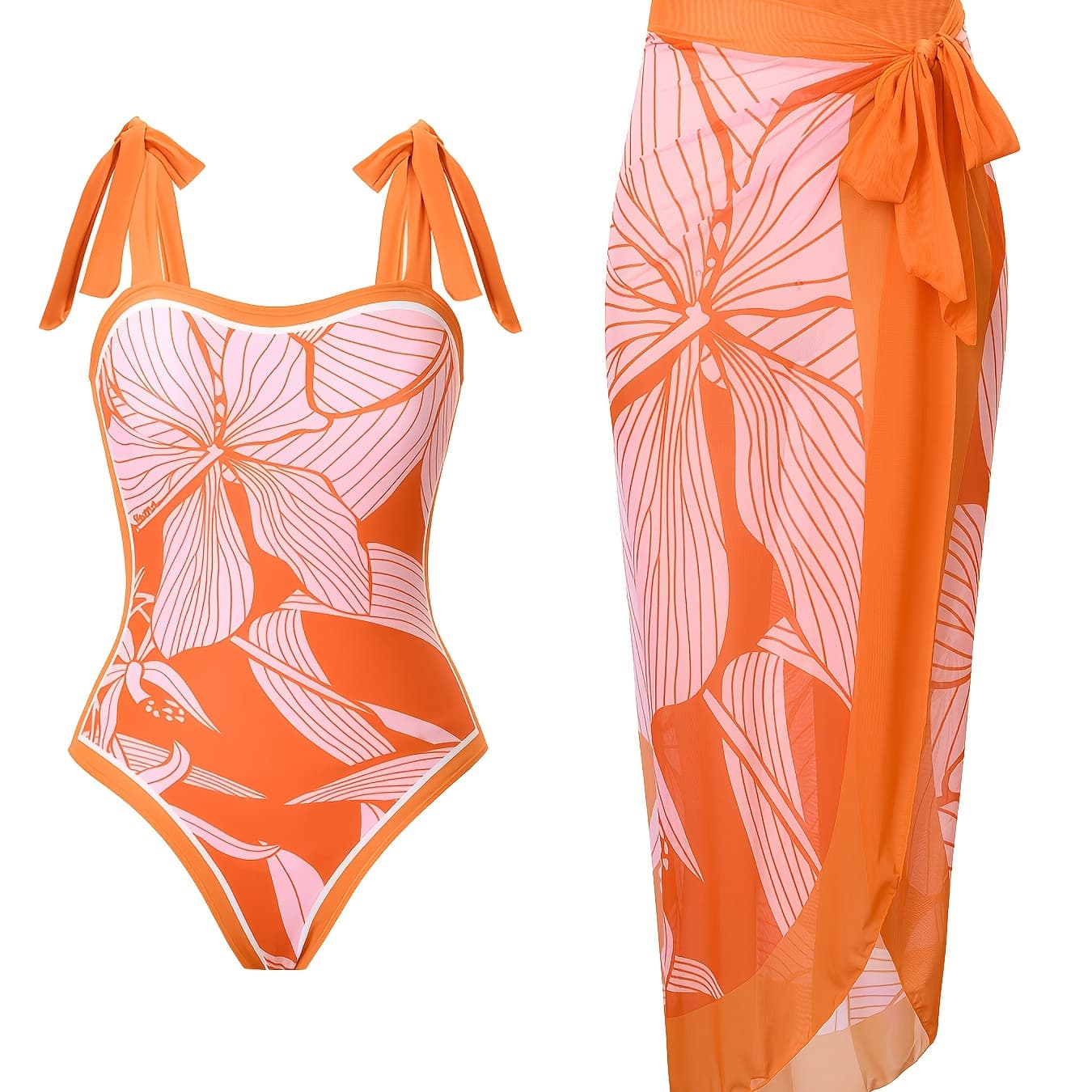 Newly Designed Women'S Fashion One-Piece Swimsuit with Printed Lace-Up, Available As a Two-Piece Set