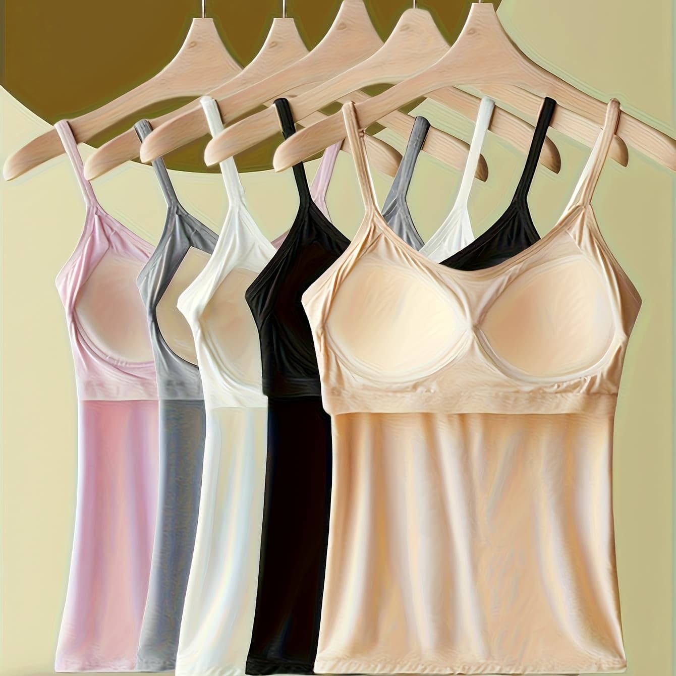 5pcs Seamless Women's Camisole Top with Built-in Bra Pad - Casual, Elastic Viscose Fiber Blend, Opaque, Fabric - Comfortable And Breathable, Suitable for Casual Wear