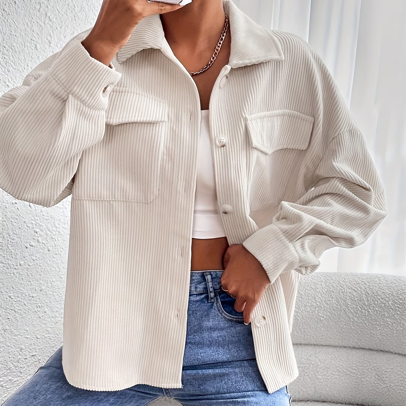 Gavin Oriented European And American Solid Color Pocket Ribbed Casual Jacket