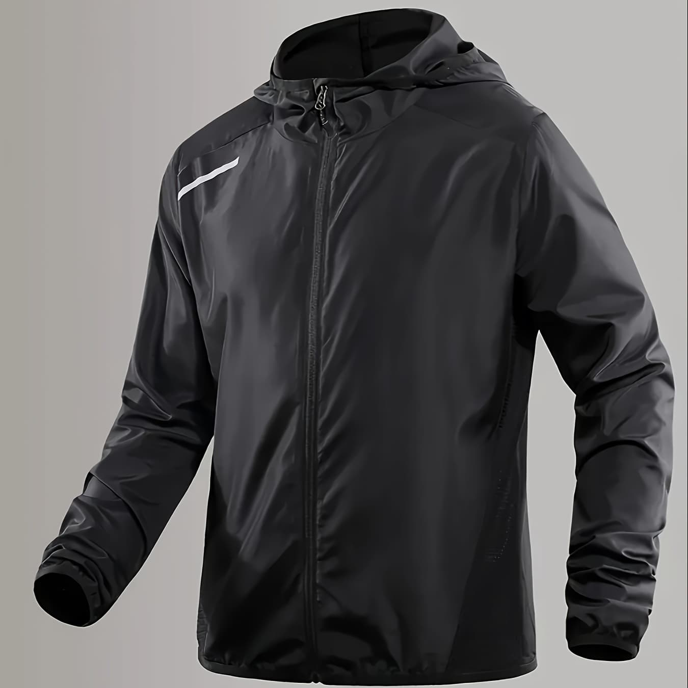 Men'S Breathable Lightweight Windproof Hooded Jacket, Reflective Tape, Mesh Panels, Casual, Suitable for Fitness, Running, Hiking And Other Outdoor Activities, Geometric Pattern, Woven Fabric, Regular Fit