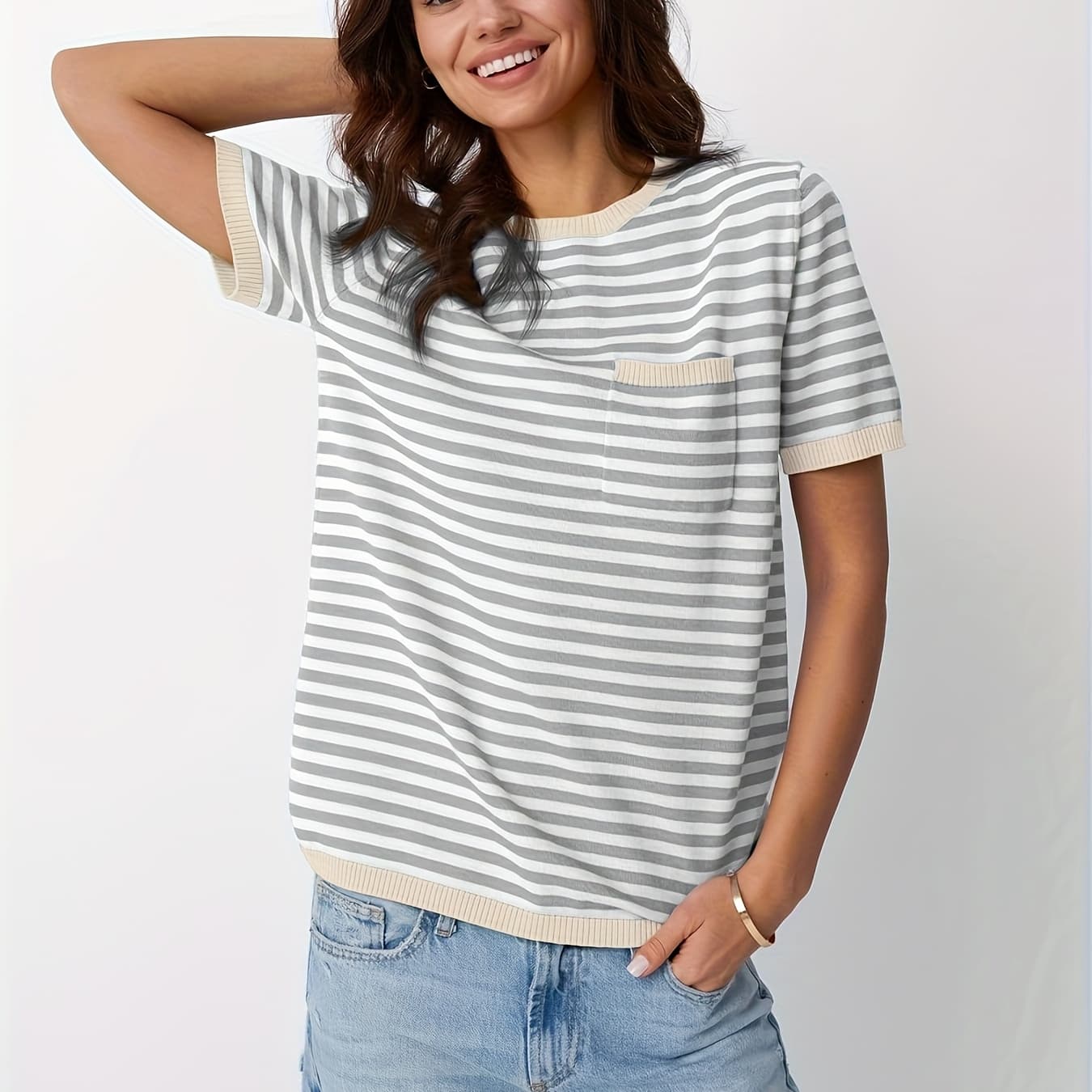 Women'S Elegant Striped Top T-Shirt Pullover Sweater Knitwear Soft Top Breathable Comfortable Top Fashion Women'S Sweater for Women Commute Business Top