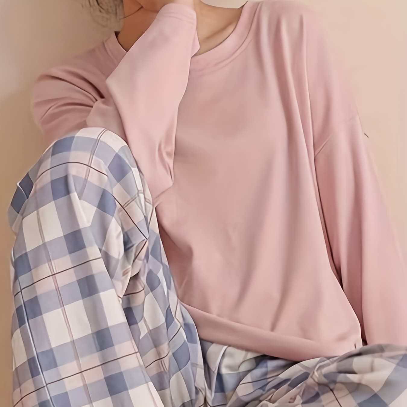 Spring and Autumn Casual Long Sleeve Pajama Set, Comfortable Home Wear Set, Plaid Pajama Set