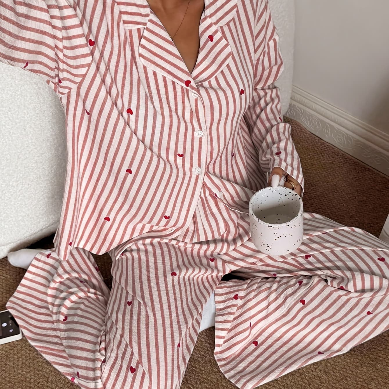2pcs Set Women'S Loose Comfortable Breathable Long Sleeve And Long Pants Home Cute Pajama Set