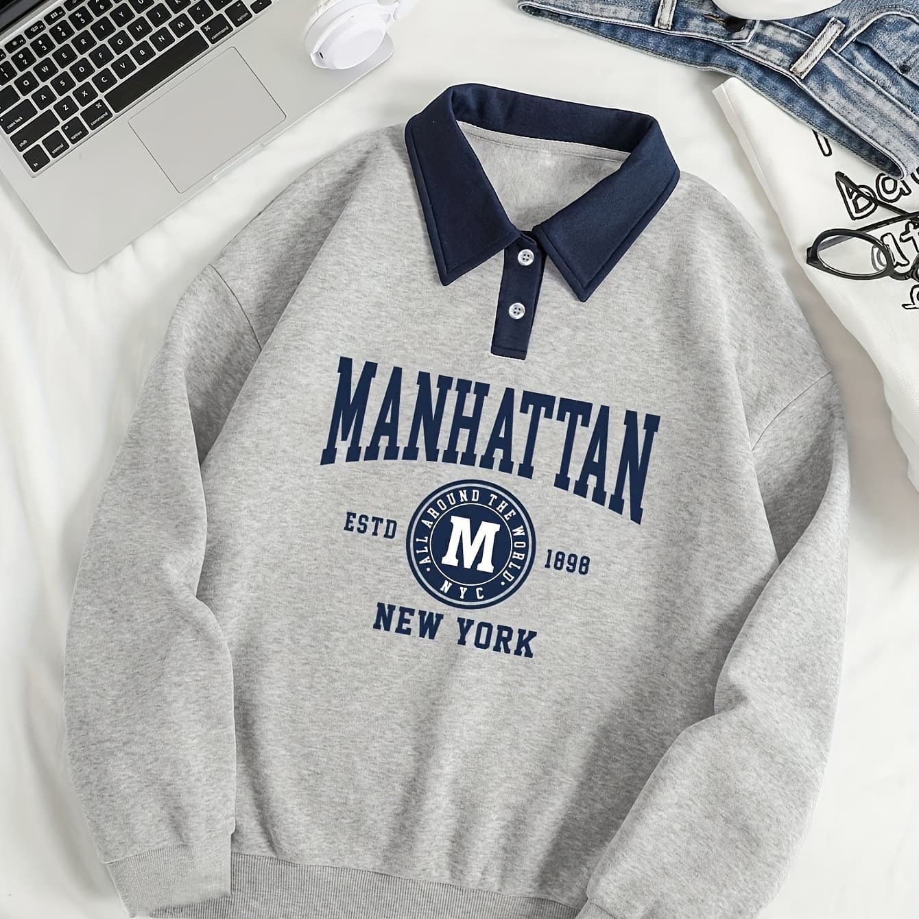 Women's Casual Long Sleeve Sweatshirt with Letter Print - Color Block, Collared, Machine Washable - Perfect for Spring & Fall, Leisure Style, Spring/Autumn