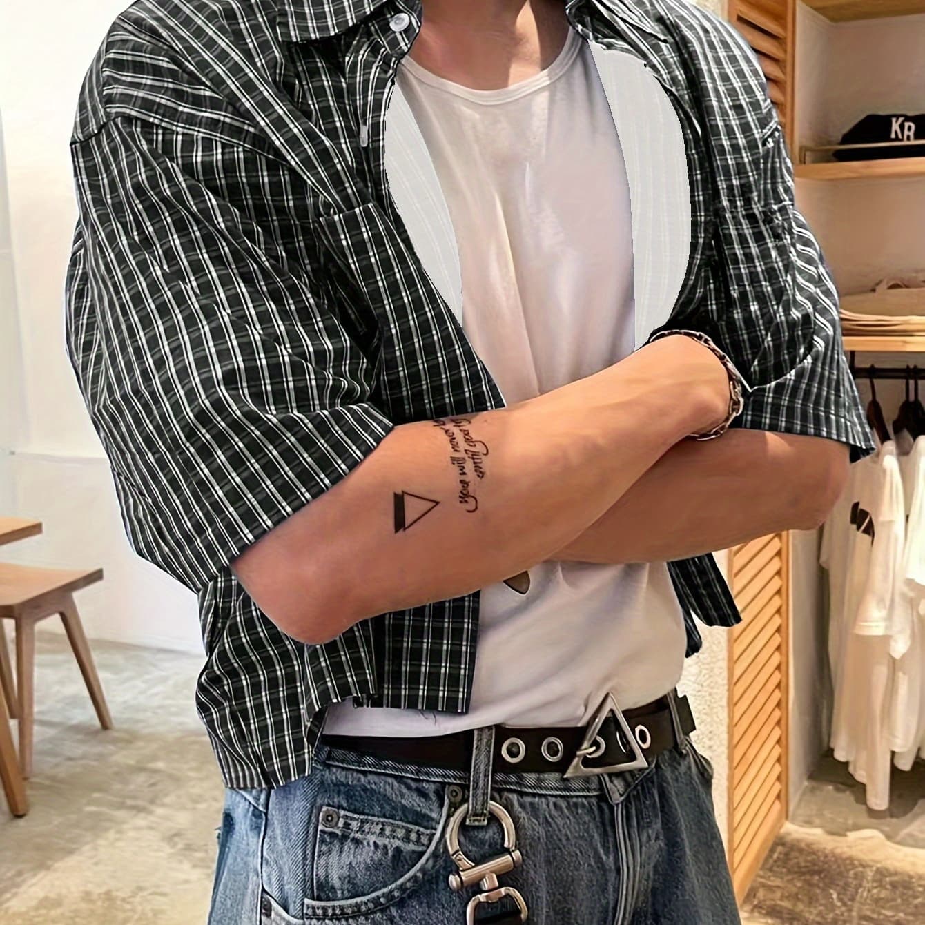 Men's Preppy Style Short-Sleeve Plaid Shirt for Spring, Summer, and Fall, Suitable for Casual and Comfortable Wear, Holidays, Dates, and Daily Outfits, 100% Polyester, Machine Washable but Not Dry Cleanable. WXY9331