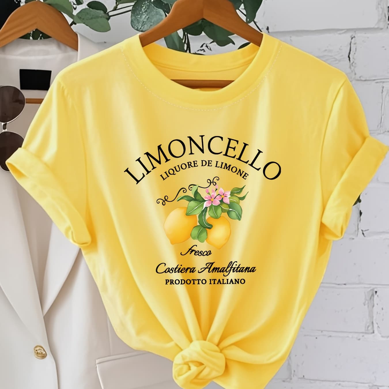 New 2026 Spring/Summer Collection: Italian Amalfi Coast Lemon T-Shirt, Crew Neck with Fruit and Letter Print, Fashionable Cool Short Sleeve Summer Casual Tee