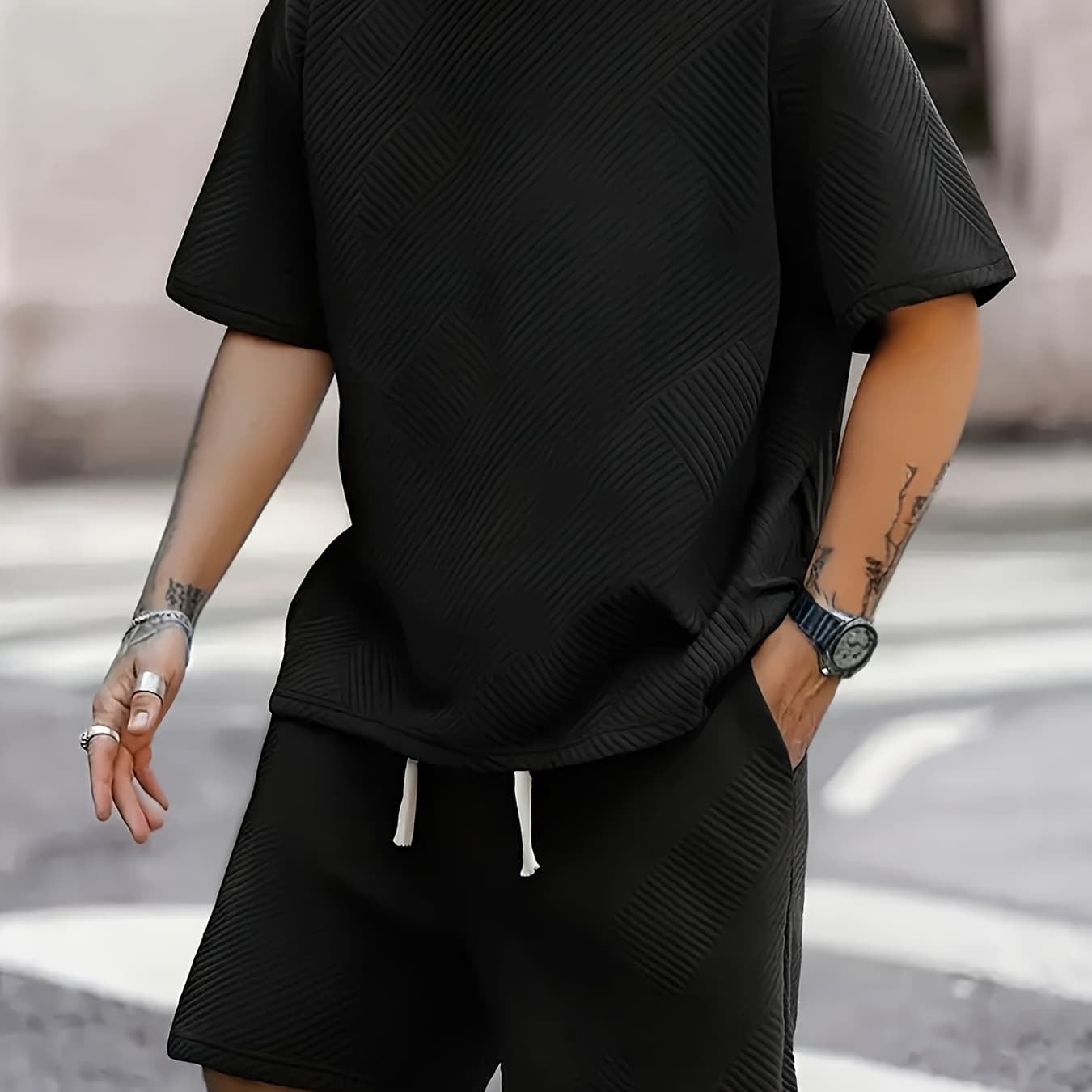 Men'S Two-Piece Casual Sports Outfit Consisting of a Short-Sleeve T-Shirt And Drawstring Shorts, Suitable for Spring And Summer