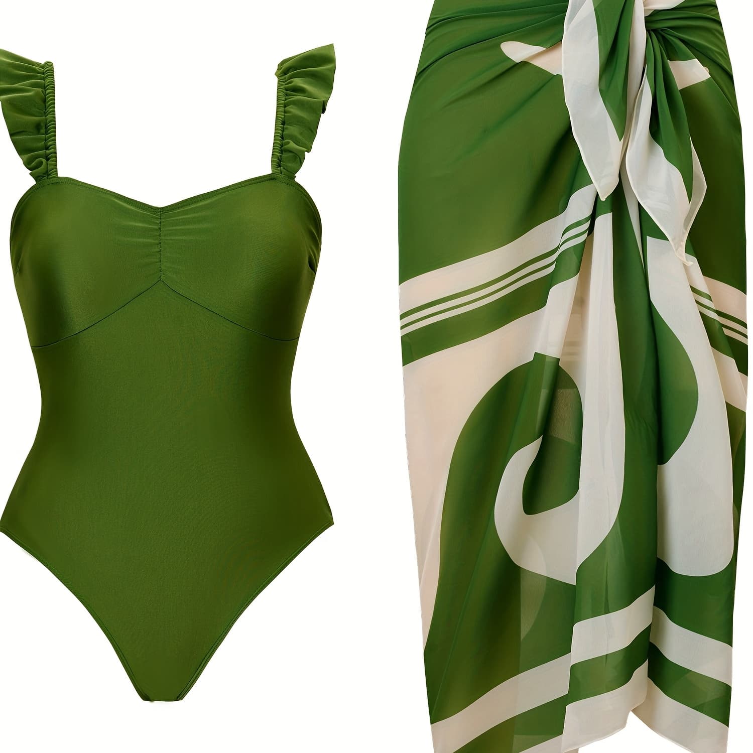New European And American Style One-Piece Swimsuit with a Backless Design, Featuring a Chiffon Beach Skirt That Is Sexy And Covers The Belly.