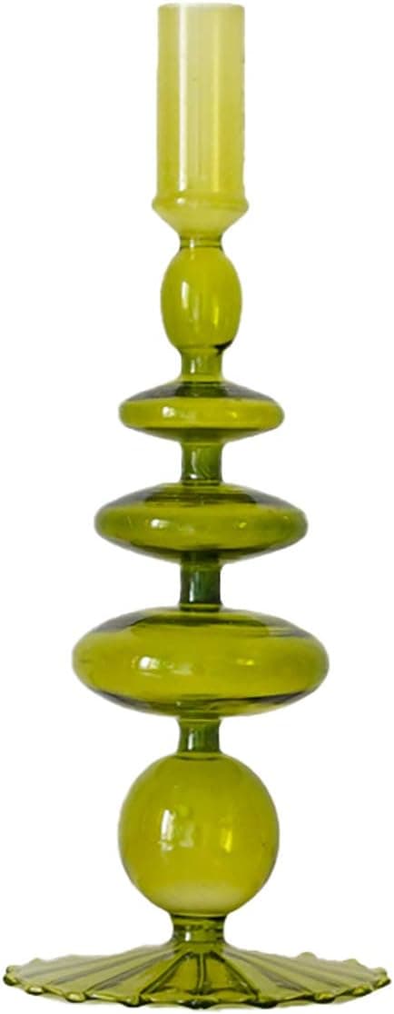 Glass Candlesticks Holders, Retro Glass Candle Holder for Taper Candle Table Centerpiece Wedding Party Home Decoration, Oliver Green