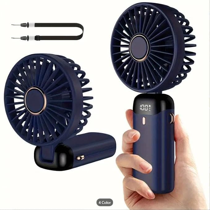 N15 Portable Hand Held Fan,USB Rechargeable with 5 Speeds Battery Operated，Foldable Desktop with LED Display
