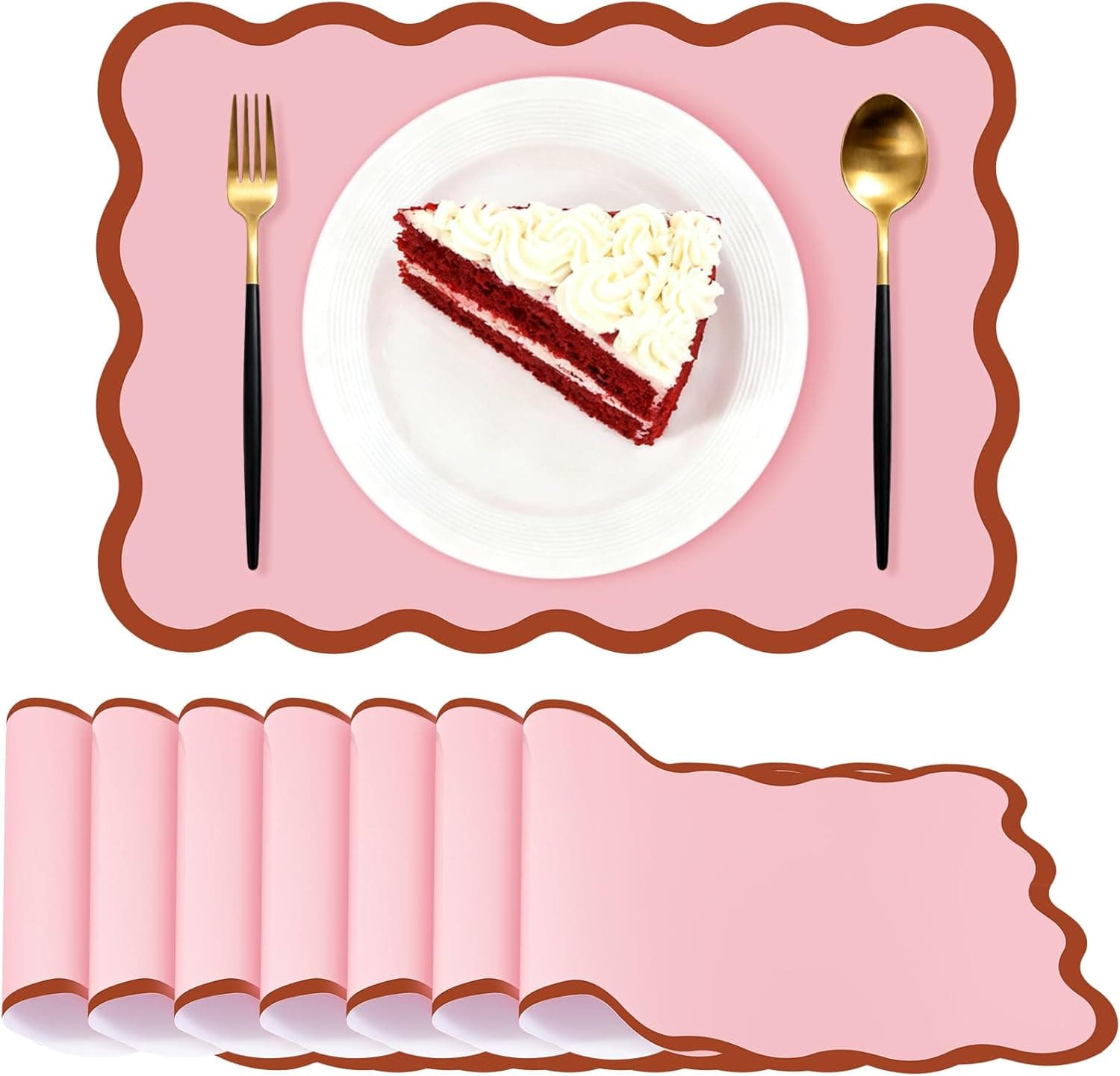 Pink Scalloped Paper Placemats 60 Pcs Disposable Coated Paper Waterproof Place Mat with Wavy Edge Table Decor for Baby Shower Party Supplie Birthday Wedding Banquet Tea Party (10 x 14 Inch Rectangle)