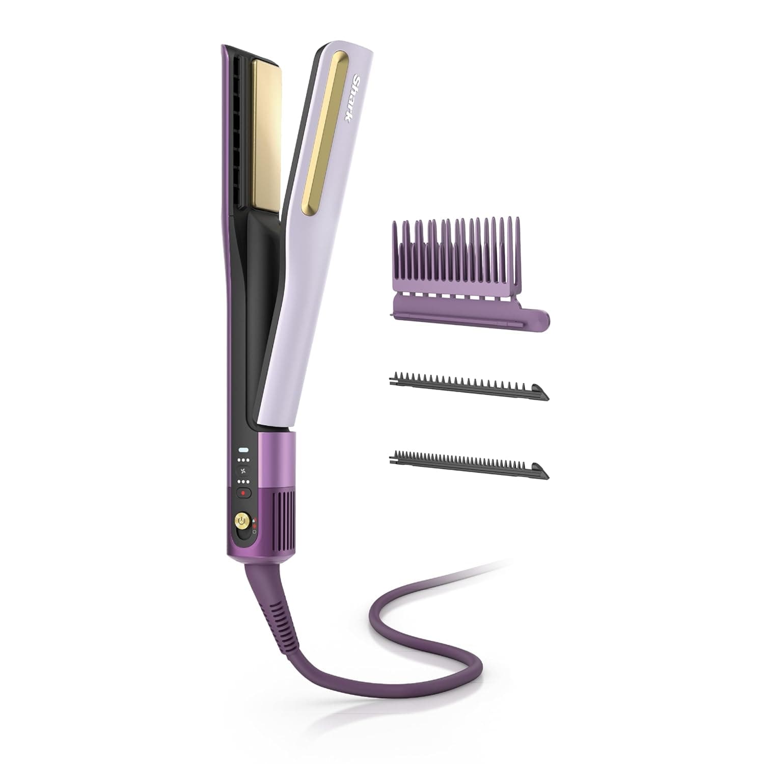 Shark SilkiPro™ Straight | Wet-to-Dry Hair Straightener + Rapid Blow Dryer | 3 Interchangeable Combs | Ultra-Fast Drying | No Heat Damage | for All Hair Types | Plum Satin | HT400PU