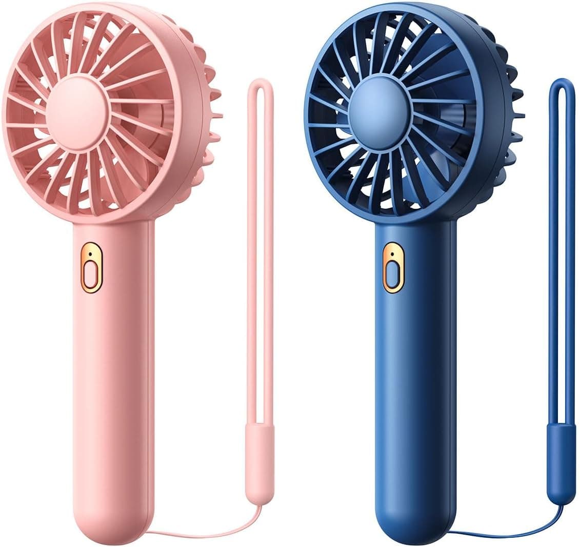 Warmco 2 Pack Mini Portable Handheld Fan, USB Rechargeable 3 Speed Personal Small Desk Fan with Base Lightweight Makeup Travel Beach Indoor