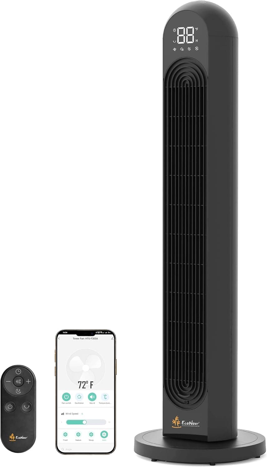 EcoNour 42-Inch Smart Tower Fan | Oscillating Quite Cooling Fan with WiFi/Alexa/Remote Control | 12 Speeds, 4 Modes, 12H Timer | LED Touch