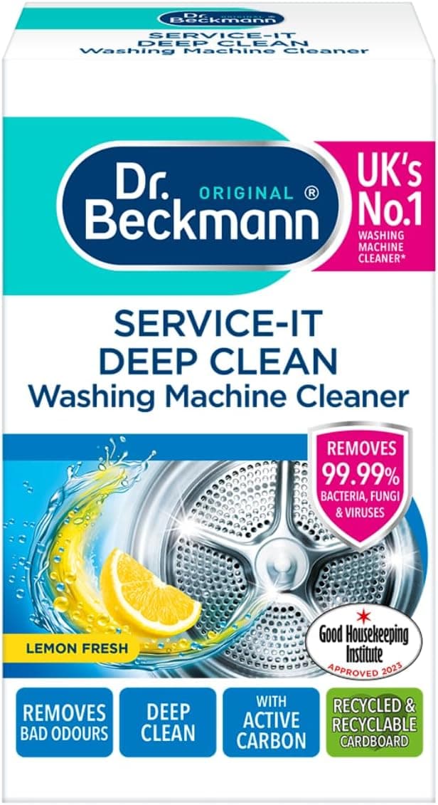 Dr. Beckmann Service-it Deep Clean Washing Machine Cleaner, 250g | Lemon Fresh scent, Removes 99.99% of bacteria, fungi & viruses.
