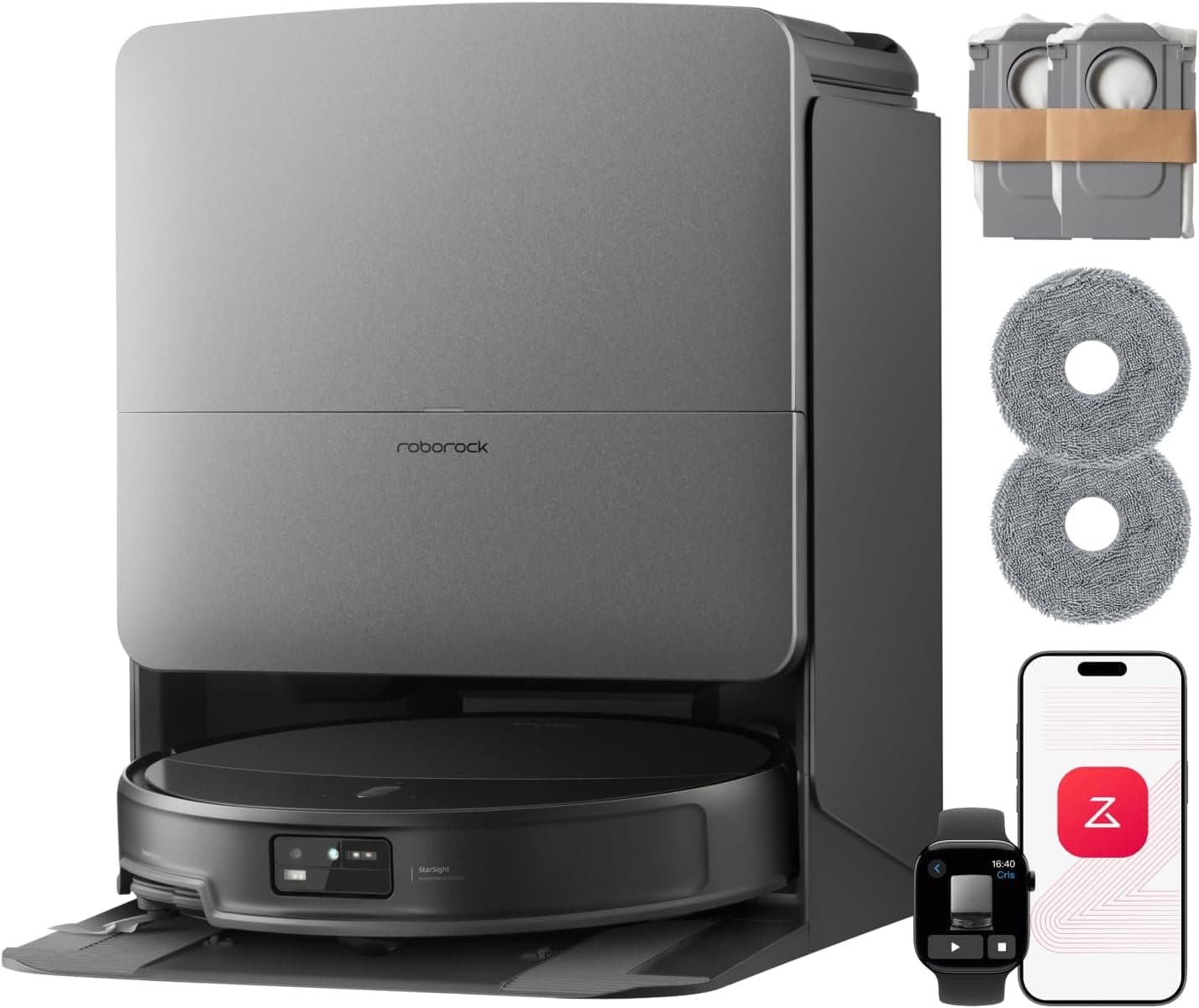 roborock Saros 20 Set Robot Vacuum Cleaner with Mop, 36,000 Pa Suction, 3.46 in Double-Layer Threshold, Zero-Tangling, Ultra-slim