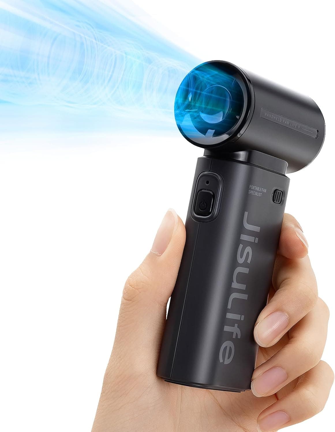 JISULIFE Portable Handheld Fan Life9, Turbo Power High Speed Air [18H Max Cooling Time], 5 Gear Wind, 5000mAh Rechargeable, Mini Pocket