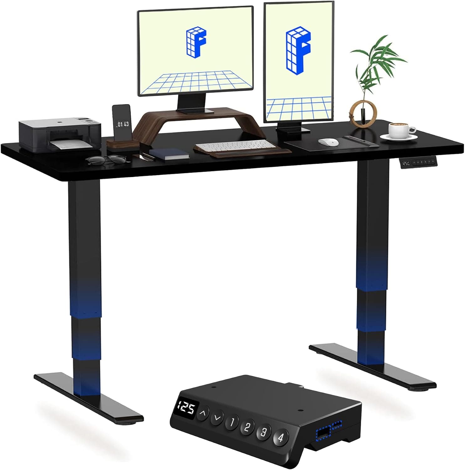 FLEXISPOT E6 MAX ONE PIECE Electric Standing Desk with USB Dual Motors 3 Stage Height Adjustable Sit Stand Up with Memory Smart Panel(Black