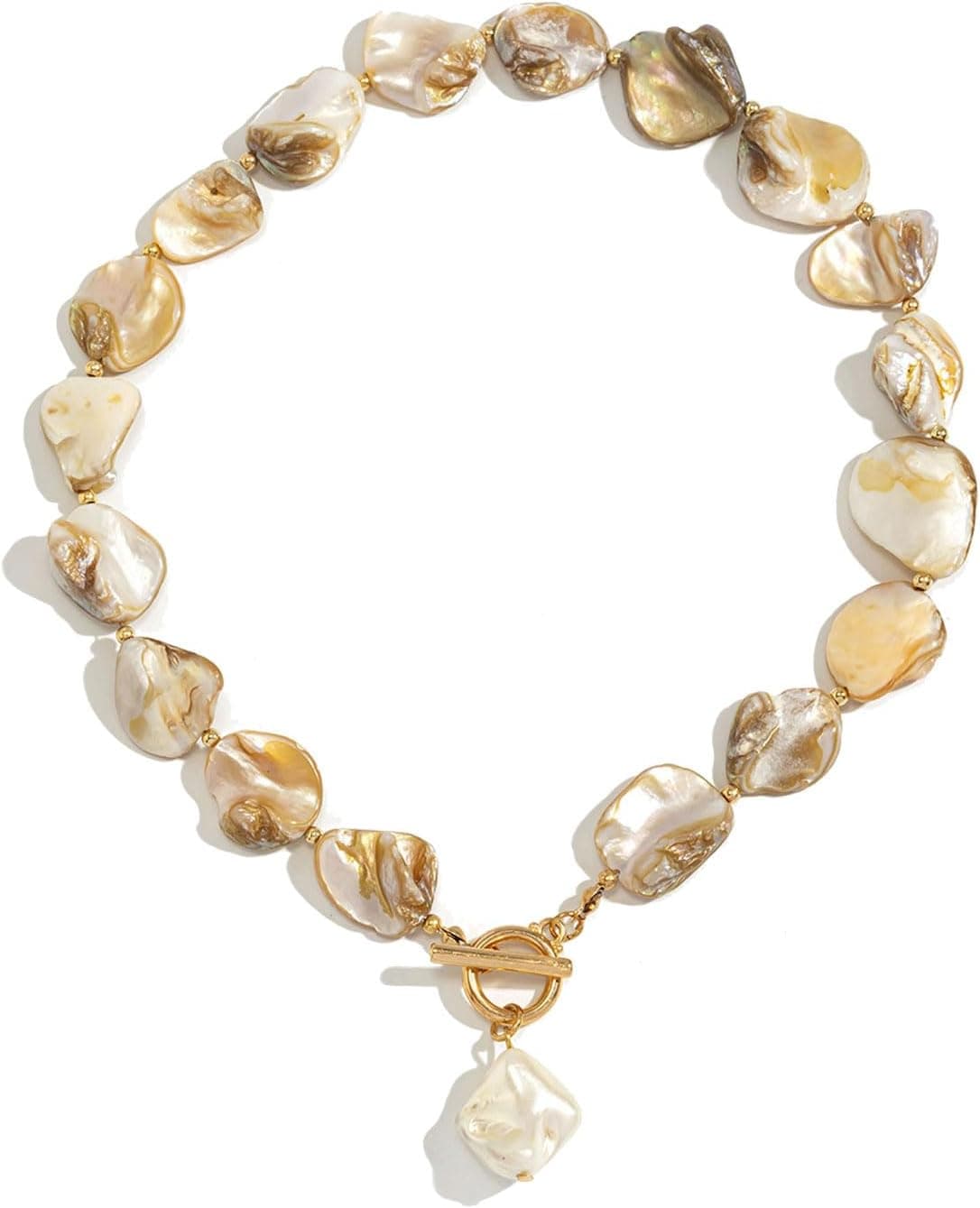 Chunky Shell Choker Necklace for Women Colorful Irregular Shell Beaded Necklaces Baroque Pearl Pendant Necklace Boho Summer Beach Jewelry for Women